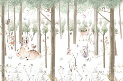 Fotobehang aquarel bos met schattige diertjes _424045356_xl-2015